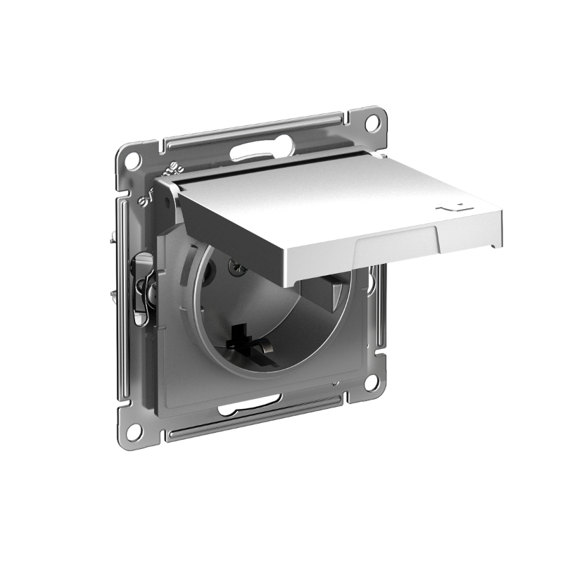 AtlasDesign Сталь Розетка с заземлением со шторками с крышкой,16А,IP20,механизм, быстрозажимные клеммы | ATN000946S | SE — миниатюра 1