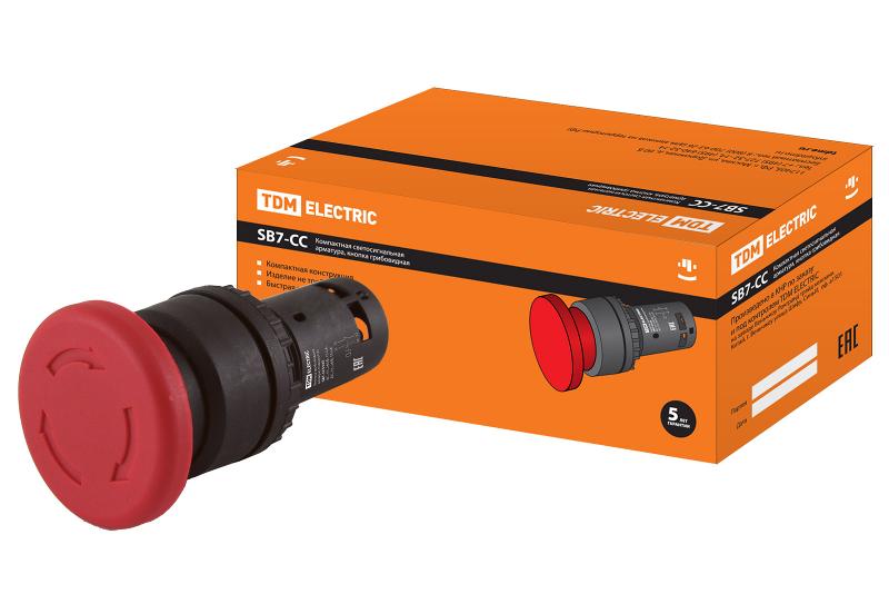 Кнопка грибовидная, возврат поворотом SB7-CCS545 d35мм 1з+1р красная | SQ0746-0048 | TDM — TDM ELECTRIC