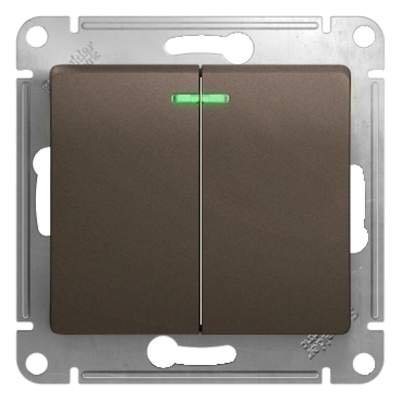 Glossa Шоколад Выключатель 2-клавишный с подсветкой сх.5а, 10АХ | GSL000853 | SE — Systeme Electric