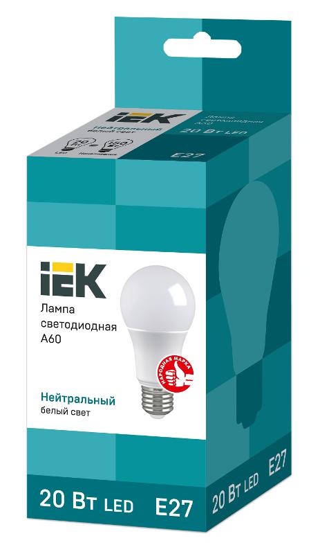 Лампа светодиодная LED 20Вт Е27 220В 4000К A60 груша | LLE-A60-20-230-40-E27 | IEK — миниатюра 3