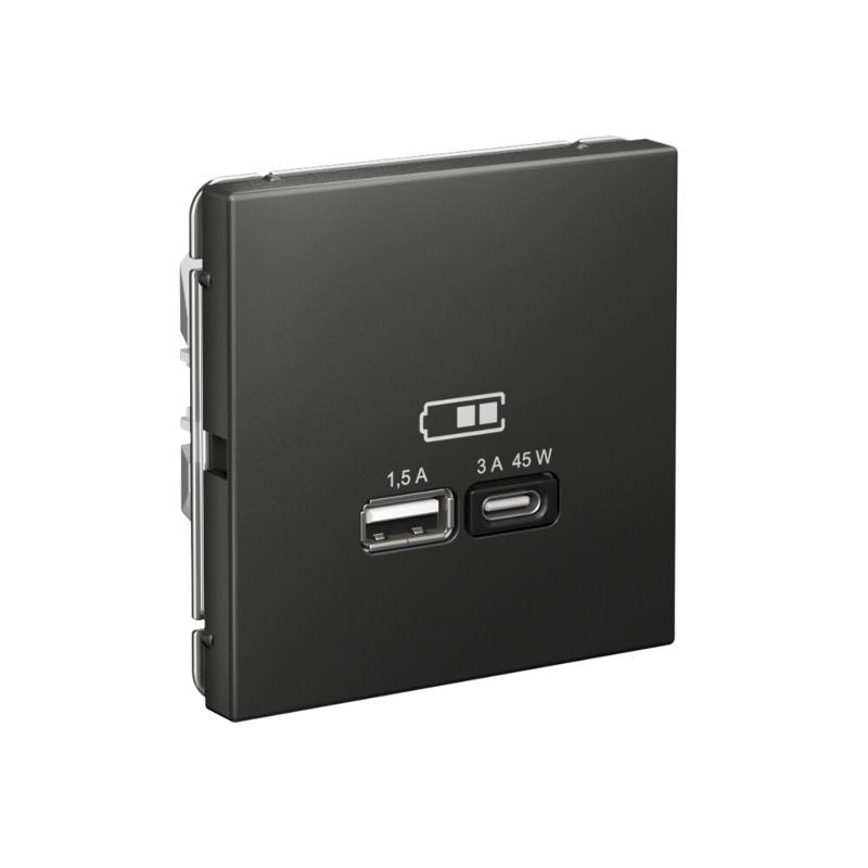 ArtGallery Базальт Розетка USB A + тип-C 45Вт высокоскор.заряд. QC, PD, механизм | GAL001429 | SE — миниатюра 2