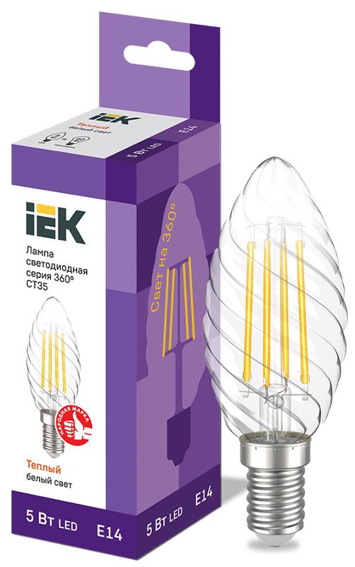Лампа светодиодная LED CT35 свеча вит. 5Вт 230В 3000К E14 серия 360° | LLF-CT35-5-230-30-E14-CL | IEK — IEK (ИЭК)