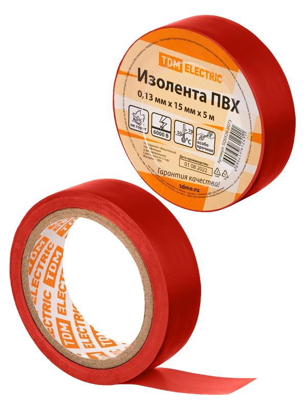 Изолента ПВХ 0,13х15мм Красная 5м | SQ0526-0073 | TDM — TDM ELECTRIC