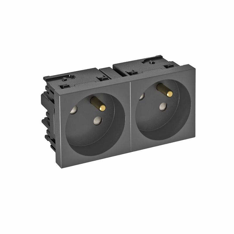 Розетка двойная 33° Modul45connect, франц. стандарт, 250 В, 16A (черный) (STD-F3C SWGR2) | 6120680 | OBO Bettermann — OBO Bettermann