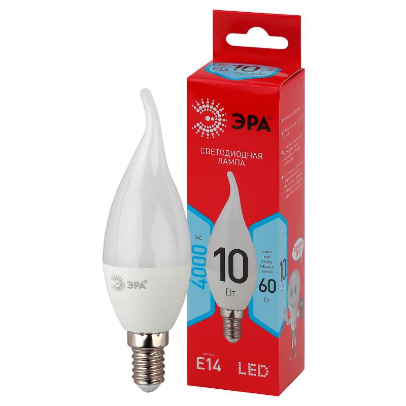 Лампа светодиодная LED BXS-10W-840-E14 R (диод, свеча на ветру, 10Вт, нейтр, E14) | Б0051849 | ЭРА — миниатюра 1