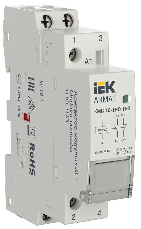ARMAT Контактор модульный KMR 16А 230В AC 1НО 1НЗ | AR-KMR10-016-11-230 | IEK — IEK (ИЭК)