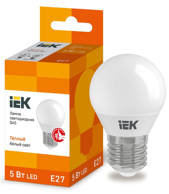 Лампа светодиодная LED 5Вт Е27 220В 3000К G45 шар | LLE-G45-5-230-30-E27 | IEK — IEK (ИЭК)