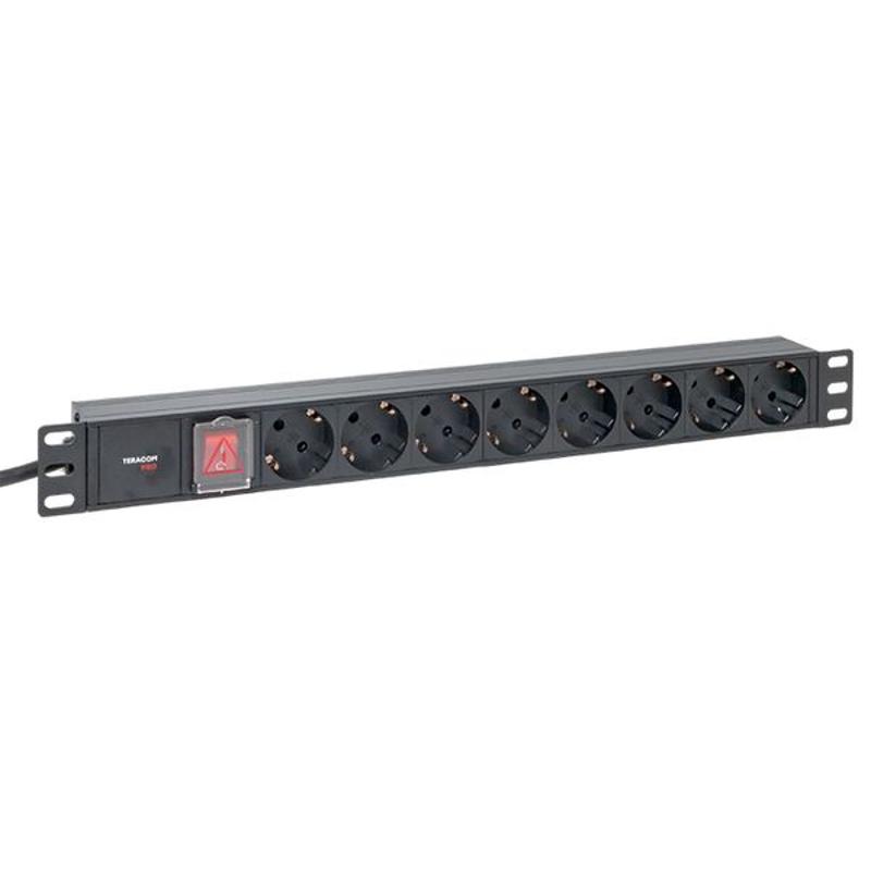 Блок розеток PDU TERACOM PRO 19" 1U 16А/250В 8 розеток Schuko 2 метра сечение 3x1,5 мм2 | TRP-HPD-LS-16A-8SH-2MSH | EKF — миниатюра 1