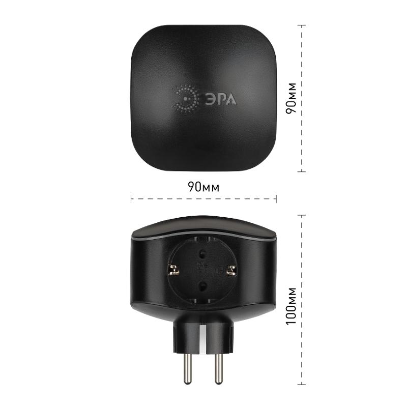 Тройник SP-3e-USB-BLACK 3гн 220V + 2xUSB 2100mA, c заземл, со шт (черный) | Б0046364 | ЭРА — миниатюра 3
