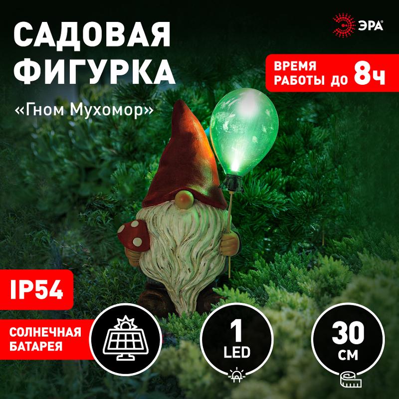 Светильник садовый ERASF22-08 из полистоуна Гном Мухомор с шариком 30 см | Б0053360 | ЭРА — миниатюра 5