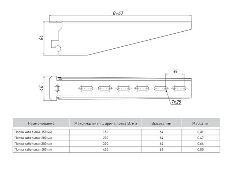 Полка кабельная 400мм К1163 (2мм) RAL | pk400-RAL | EKF — миниатюра 3