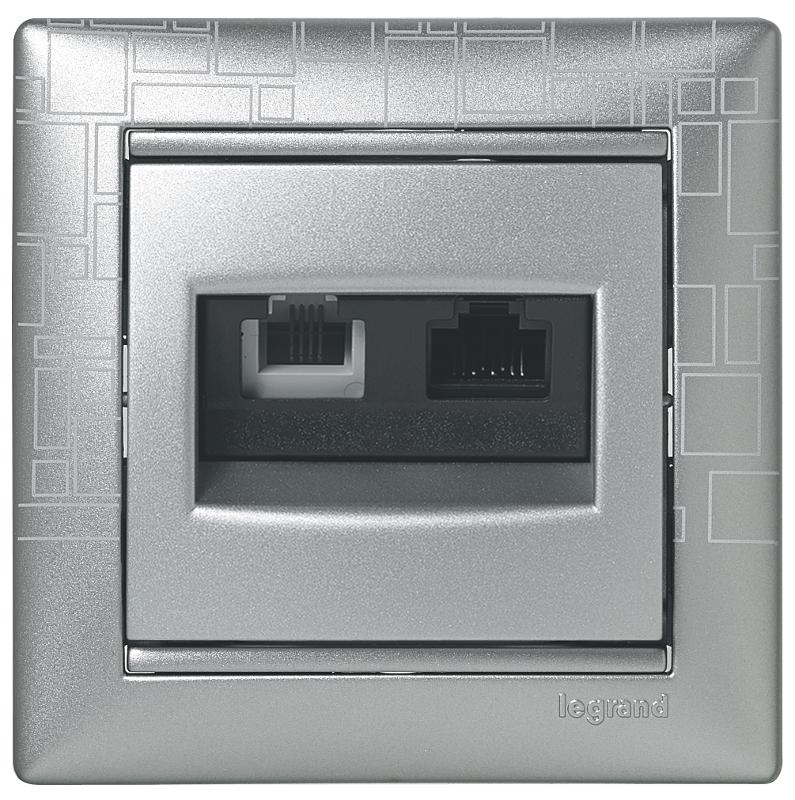 Valena Алюминий Розетка двойная комп.(RJ45) 1-ая 5 кат UTP + ТЛФ 1-ая (RJ11) — миниатюра 4