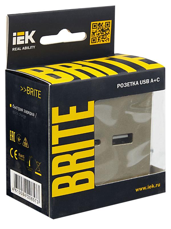 BRITE Розетка USB A+C 18Вт РЮ11-1-БрШ шампань | BR-U22-018-K37 | IEK — миниатюра 7