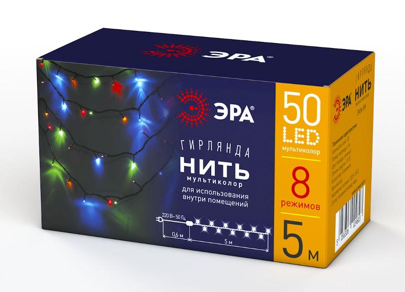 Гирлянда светодиодная  Нить 5 м мультиколор 8 режимов, 220V, ENIN-5M  , IP20 (100/1500) | Б0041892 | ЭРА — миниатюра 5