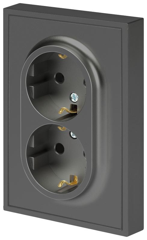 Розетка Galaxy 15-2105-06 с заземлением двойная 2X2P+E Schuko со шторками IP20 16А-250В графит | Б0070707 | ЭРА — миниатюра 3
