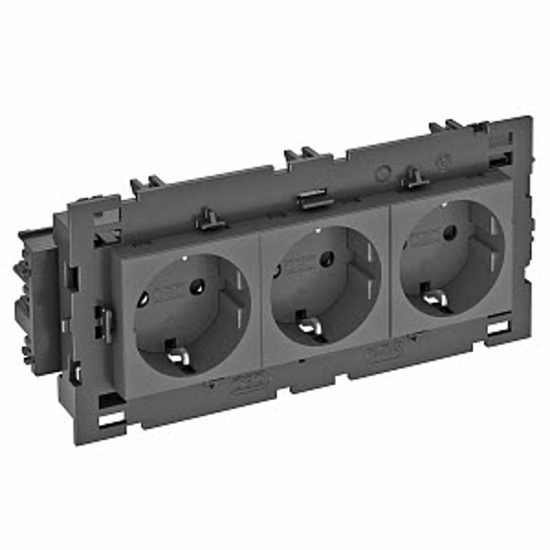 Розетка тройная 0° Modul45connect с з/к, 250 В, 16A (черный) (STD-D0C8 SWGR3) | 6120460 | OBO Bettermann — миниатюра 2