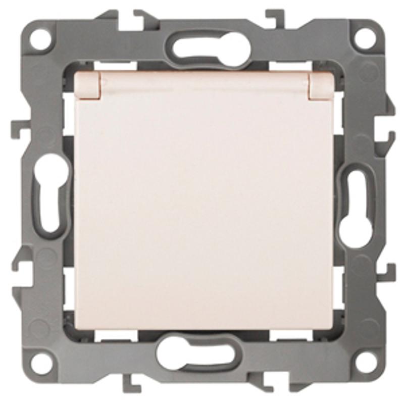 Розетка 12-2103-02 2P+E Schuko со шторками с крышкой, 16АХ-250В,  слоновая кость |Б0014694 | ЭРА — миниатюра 1