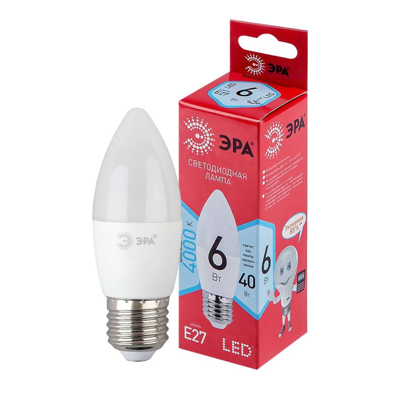 Лампа светодиодная LED B35-6W-840-E27 R (диод, свеча, 8Вт, нейтр, E27) | Б0050232 | ЭРА — миниатюра 1