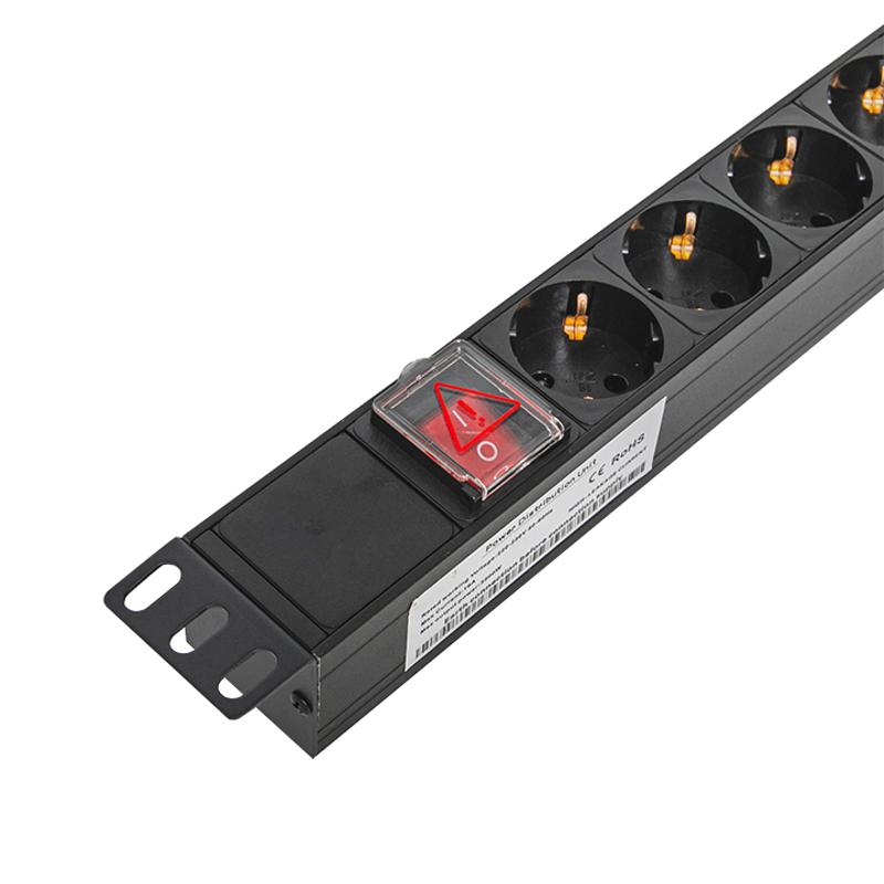 Блок розеток PDU TERACOM PRO 19" 1U 10А/250В 8 розеток Schuko с выключателем разъем C14 | TRP-HPD-LS-10A-8SH-C14 | EKF — миниатюра 4