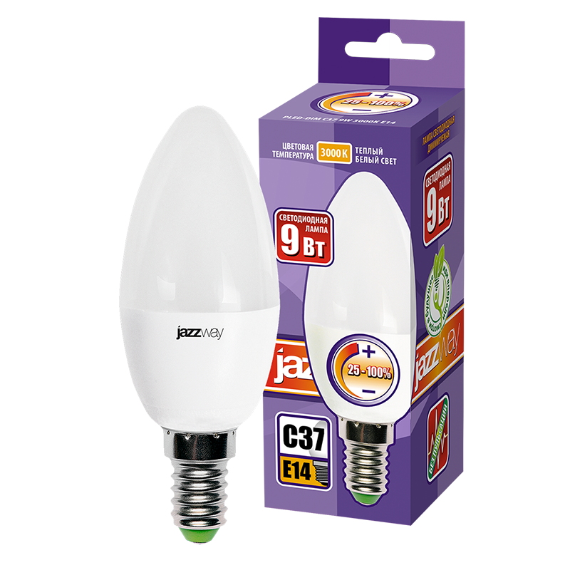 Лампа светодиодная свеча димм PLED- DIM C37 9w 3000K 650 Lm E14 230/50 | .5035836 | JAZZWAY — миниатюра 3