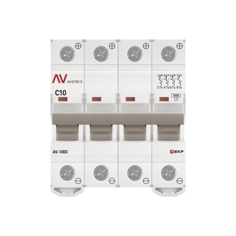 Выключатель автоматический AV-10 DC 4P 10A (C) 10kA  AVERES |mcb10-DC-4-10C-av| EKF — миниатюра 10