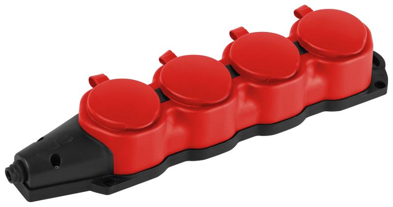 Колодка  KX-4e-RED-IP44 каучуковая с заземлением 4 розетки 16A IP44 красная | Б0068456 | ЭРА — ЭРА (Энергия света)