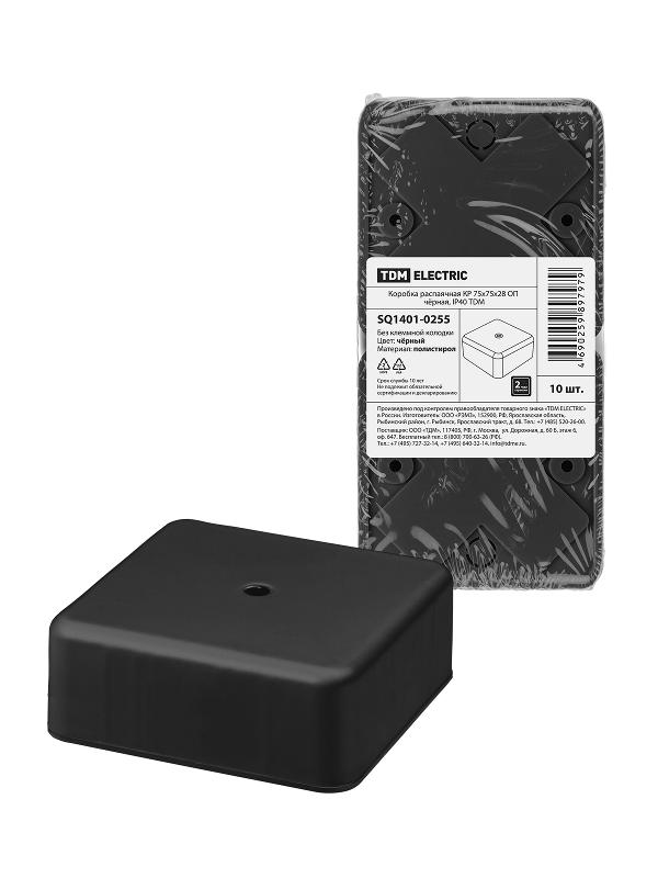 Коробка распаячная КР 75х75х28 ОП черная IP40 | SQ1401-0255 | TDM — фото 1 | Sento