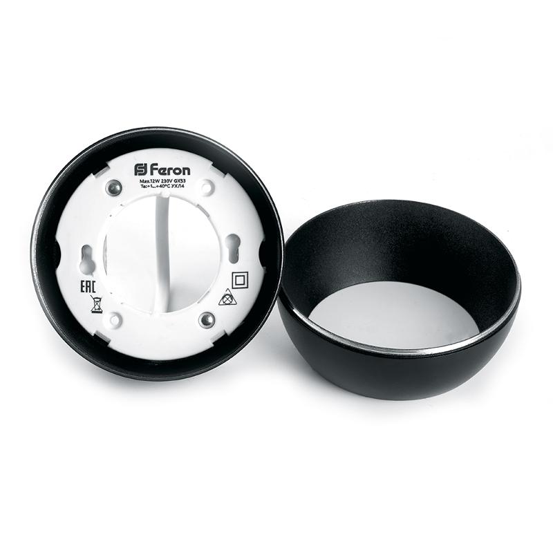 Светильник потолочный под лампу макс 12W, 230V, GX53, черный, HL355 | 41508 | FERON — миниатюра 2