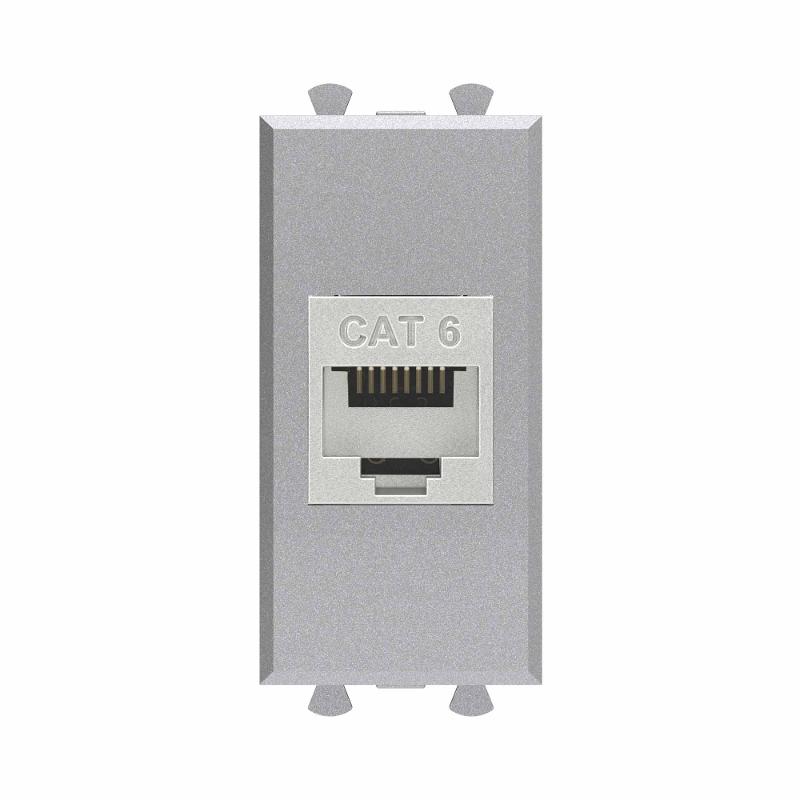 Компьютерная розетка RJ-45 без шторки модульная, кат.6 экранированная, "Avanti", "Закаленная сталь", 1 модуль | 4404791 | DKC — миниатюра 1