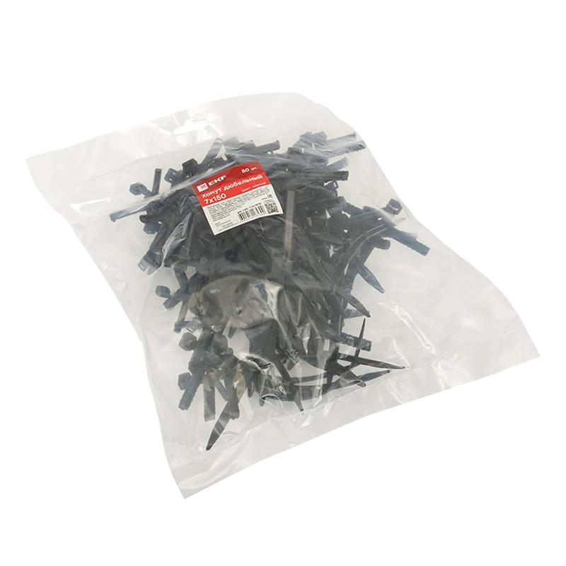 Хомут дюбельный черный (7х150) (50шт.) EKF PROxima | plc-nst-7.2x150b | EKF — миниатюра 2