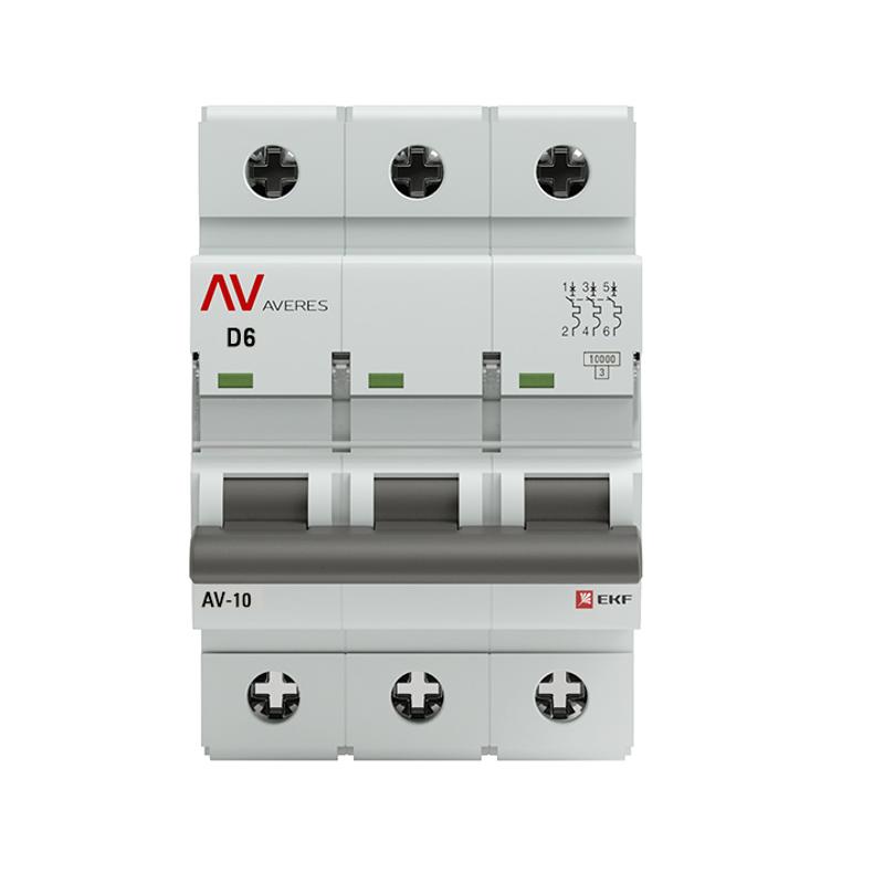 Выключатель автоматический трехполюсный AV-10 6А D 10кА AVERES | mcb10-3-06D-av | EKF — миниатюра 2