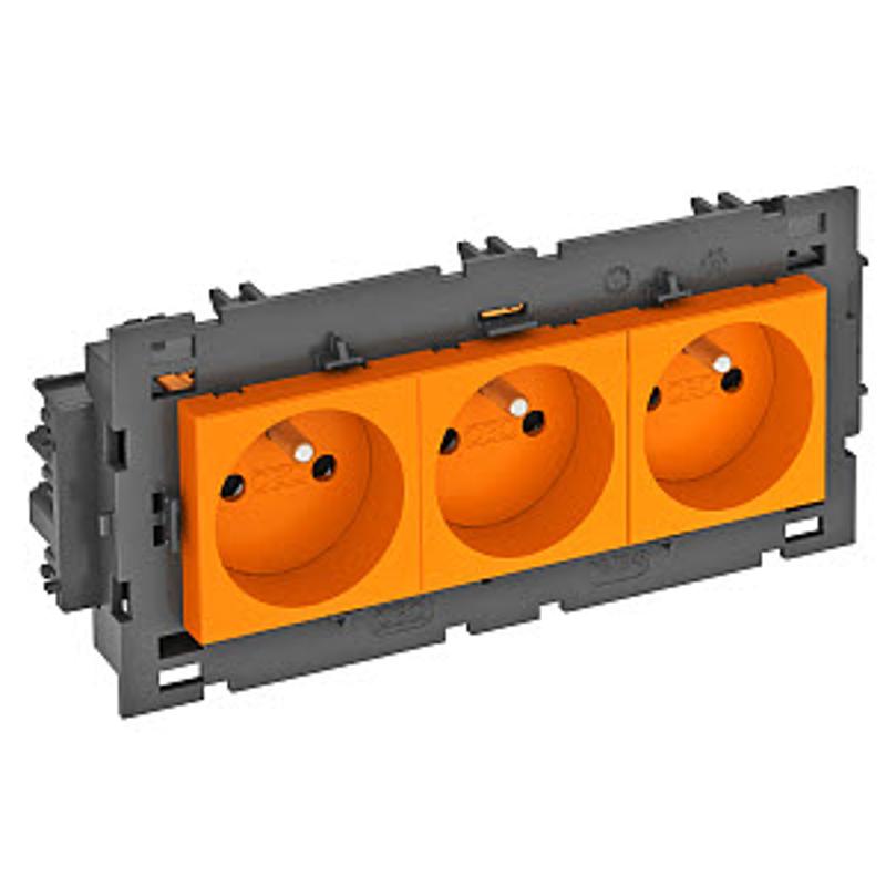 Розетка тройная 0° Modul45connect франц. стандарт, 250 В, 16A (оранжевый) (STD-F0C8 ROR3) | 6120644 | OBO Bettermann — миниатюра 2