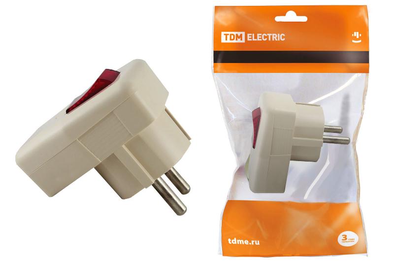 Вилка угловая с/з с выключателем белая 16А 250В  | SQ1806-0009 | TDM — TDM ELECTRIC