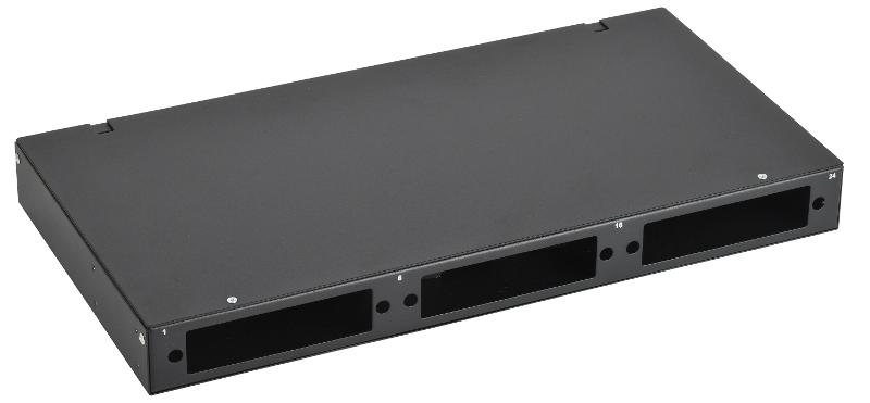 Кросс оптический 1U укомпл. 24 LC duplex (OM4) черн. | IND-FOBX24-1U-24LCUD04 | ITK — ITK