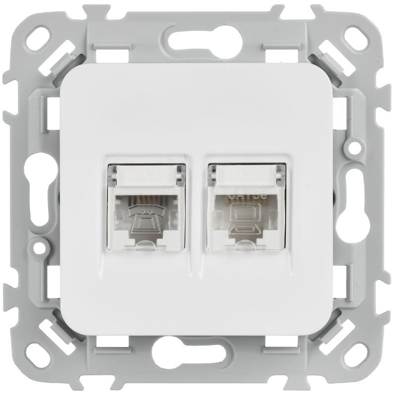 FLITE Розетка 2-ая RJ45/RJ11 кат.5Е/3 UTP РКТ5е/3-2-0-ФлБ белый | FI-KT22-1-K01 | IEK — миниатюра 2
