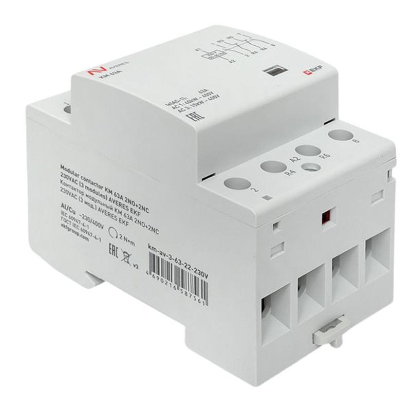 Контактор модульный КМ 63А 2NO+2NC 230VAC (3 мод.) AVERES | km-av-3-63-22-230V | EKF — миниатюра 9