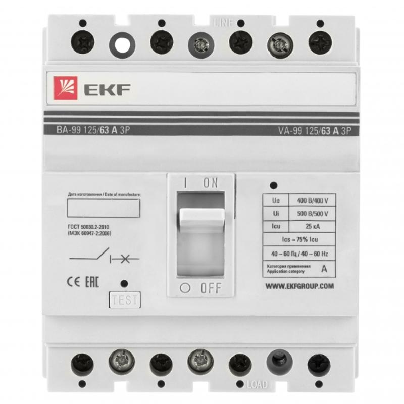 Выключатель автоматический ВА-99 125/63А 4P 25кА EKF | mccb99-125-63-4P | EKF — EKF