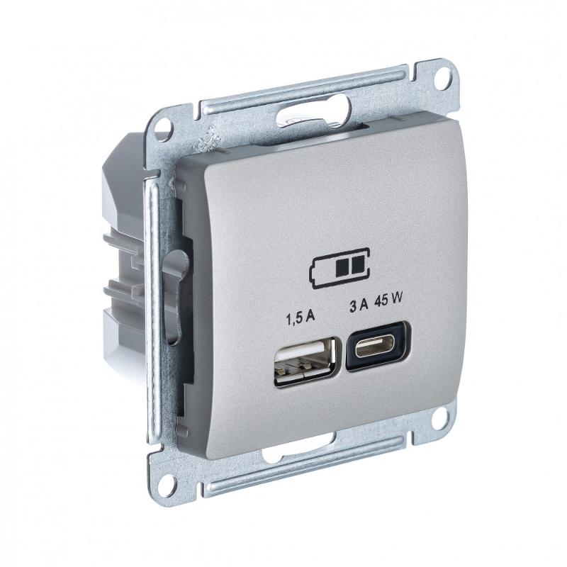 Glossa Платина USB Розетка A + тип-C 45W высокоскор.заряд. QC PD | GSL001229 | SE — Systeme Electric