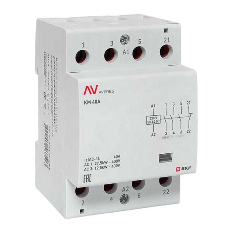 Контактор модульный КМ 40А 3NO+1NC 230VAC (3 мод.) AVERES km-av-3-40-31-230V EKF — EKF