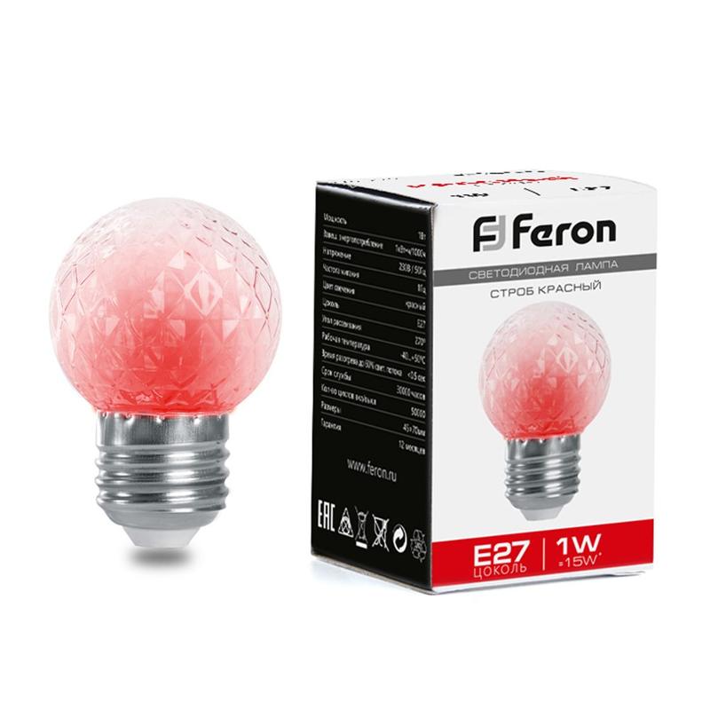 Лампа-строб, (1W) 230V E27 красный G45 , LB-377 | 38210 | FERON — миниатюра 1