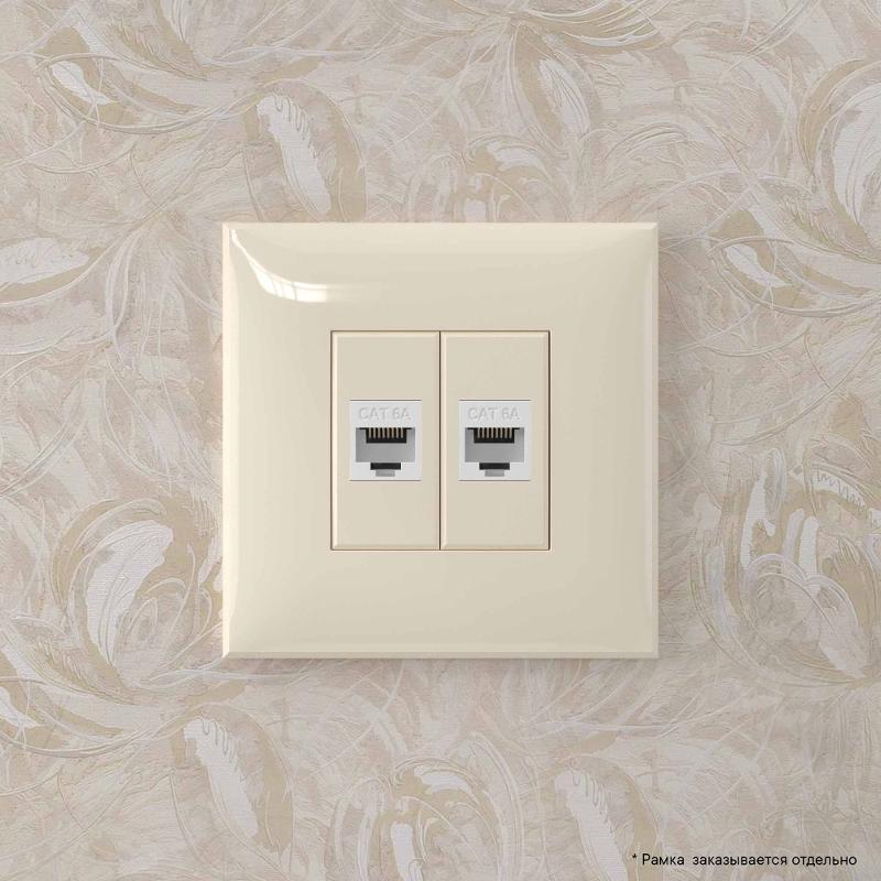 Компьютерная розетка RJ-45 без шторки в стену, кат.6А двойная, "Avanti", "Ванильная дымка" | 4405674 | DKC — миниатюра 5