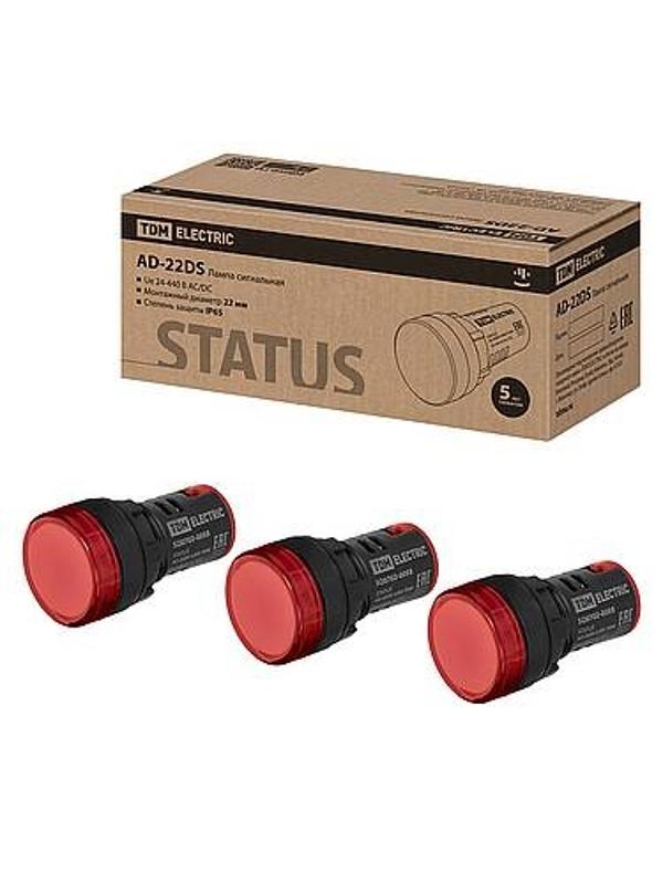 STATUS Лампа сигнальная AD-22DS, LED, d22 мм, 24-440 В AC/DC, красный | SQ0702-0093 | TDM — TDM ELECTRIC