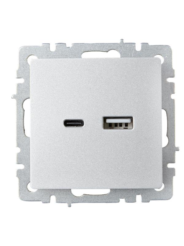 BRITE Розетка USB A+C 18Вт РЮ11-1-БрА алюминий | BR-U22-018-K47 | IEK — миниатюра 2