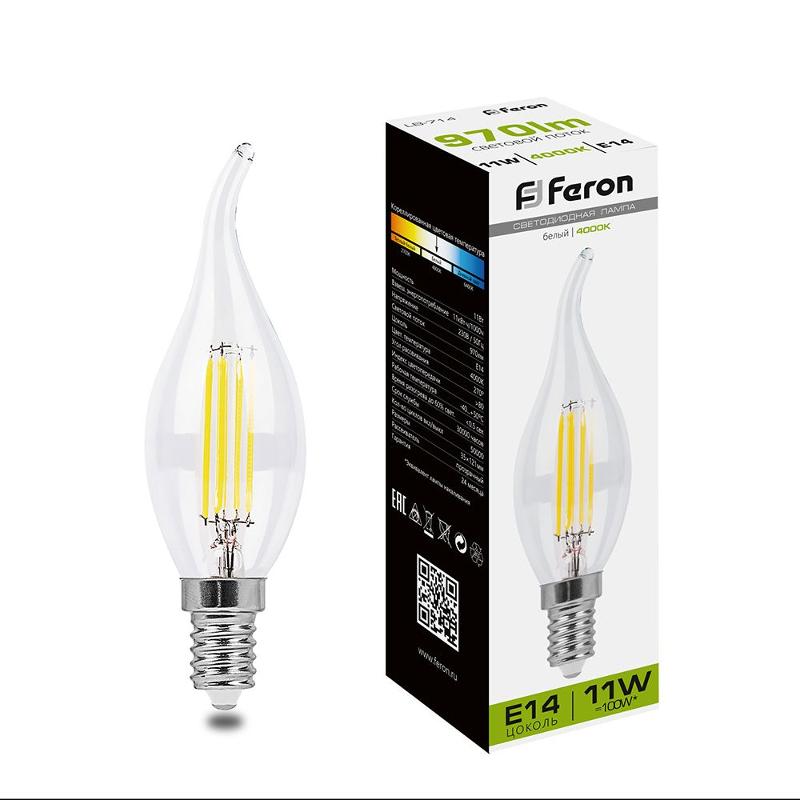 Лампа светодиодная LB-714 (11W) 230V E14 4000K филамент С35T прозрачная | 38012 | FERON — Feron