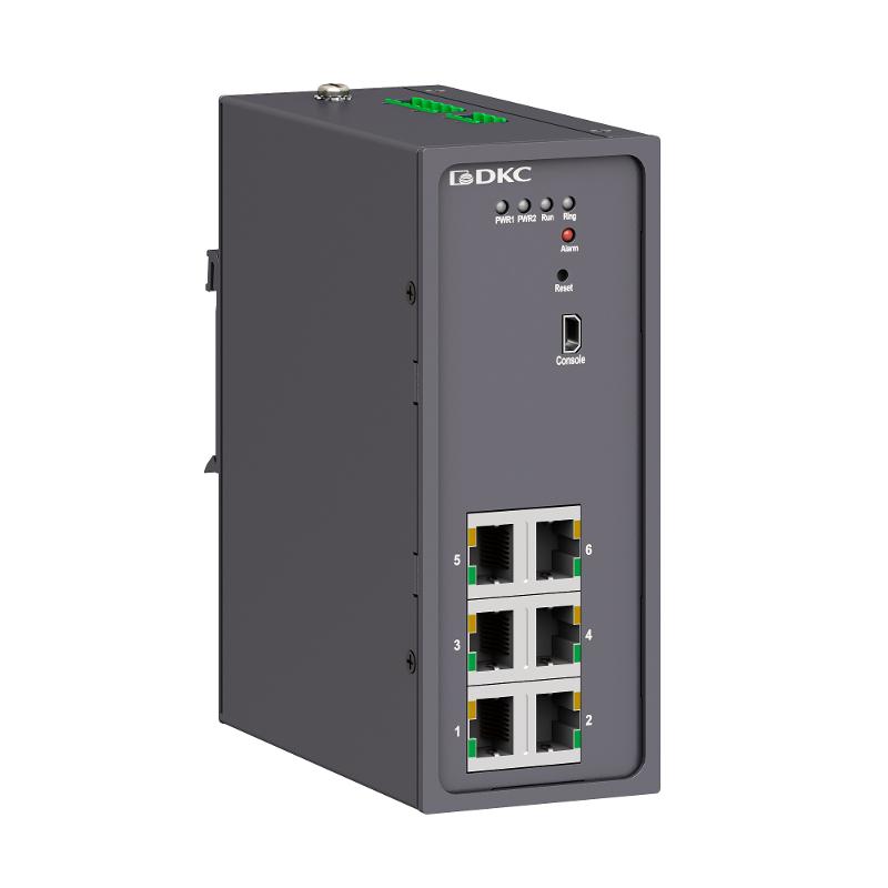 Промышленный управляемый коммутатор, 6×10/100Base-T(X) портов RJ45, консольный порт Mini USB, 24-48В DC (18-72В DC), с резервированием | N2000-6T-P1 | — DKC (ДКС)