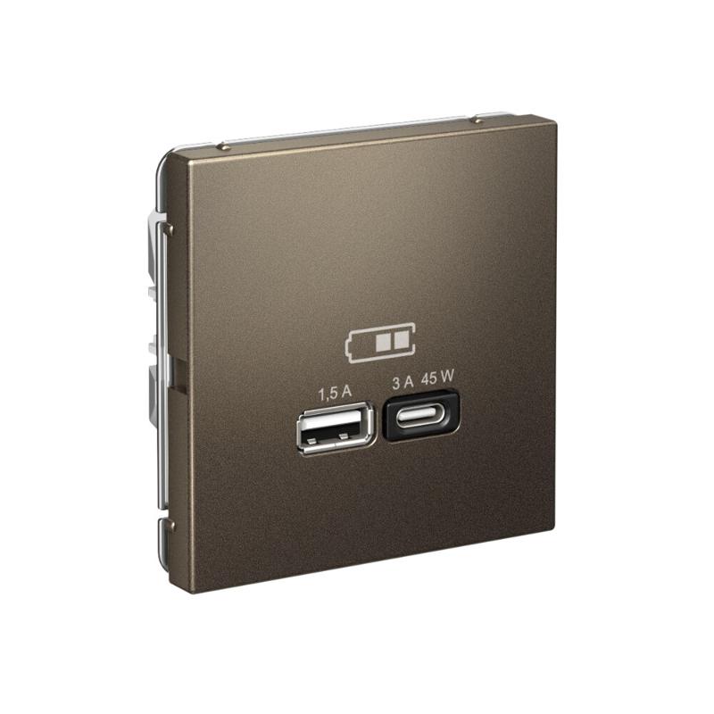 ArtGallery Мокко Розетка USB A + тип-C 45Вт высокоскор.заряд. QC, PD, механизм | GAL000629 | SE — миниатюра 2