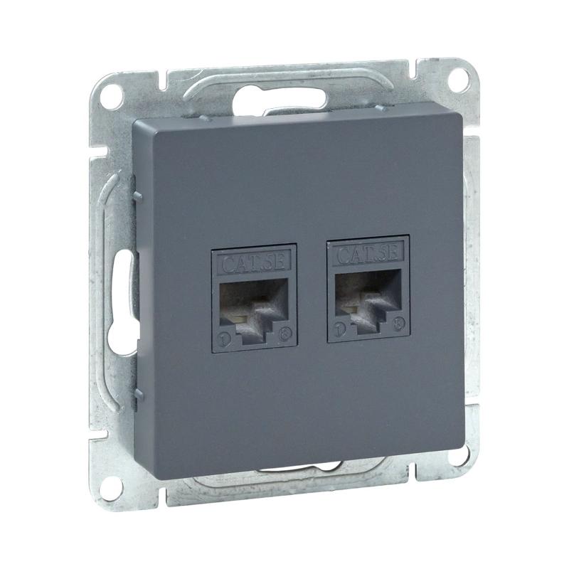 Механизм розетки RJ45 - 2шт, (cat5), графит Эпика  |UP1-SOG-2RJ45-5| EKF — EKF