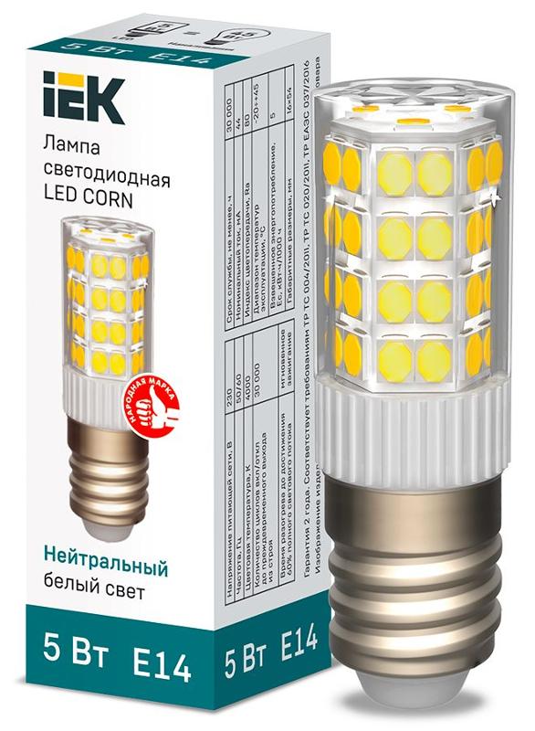 Лампа светодиодная CORN капсула 5Вт 230В 4000К керамика E14 IEK | LLE-CORN-5-230-40-E14 | IEK — фото 1 | Sento