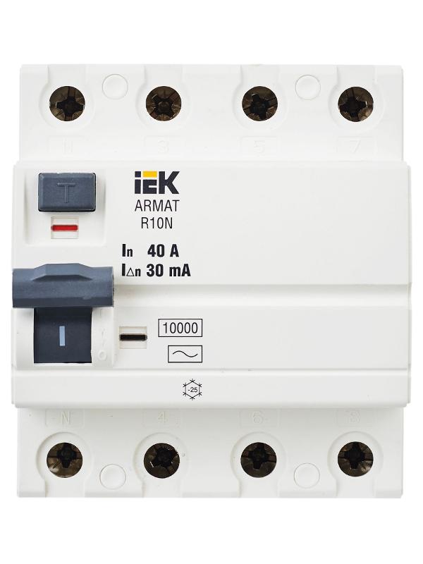 Выключатель дифференциальный (УЗО) R10N 4P 40А 30мА тип AC ARMAT | AR-R10N-4-040C030 | IEK — миниатюра 2