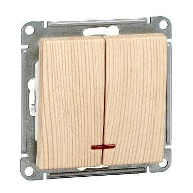 W59 Сосна Выключатель 2-клавишный с подсветкой 10АХ | VS510-251-7-86 | SE — Systeme Electric